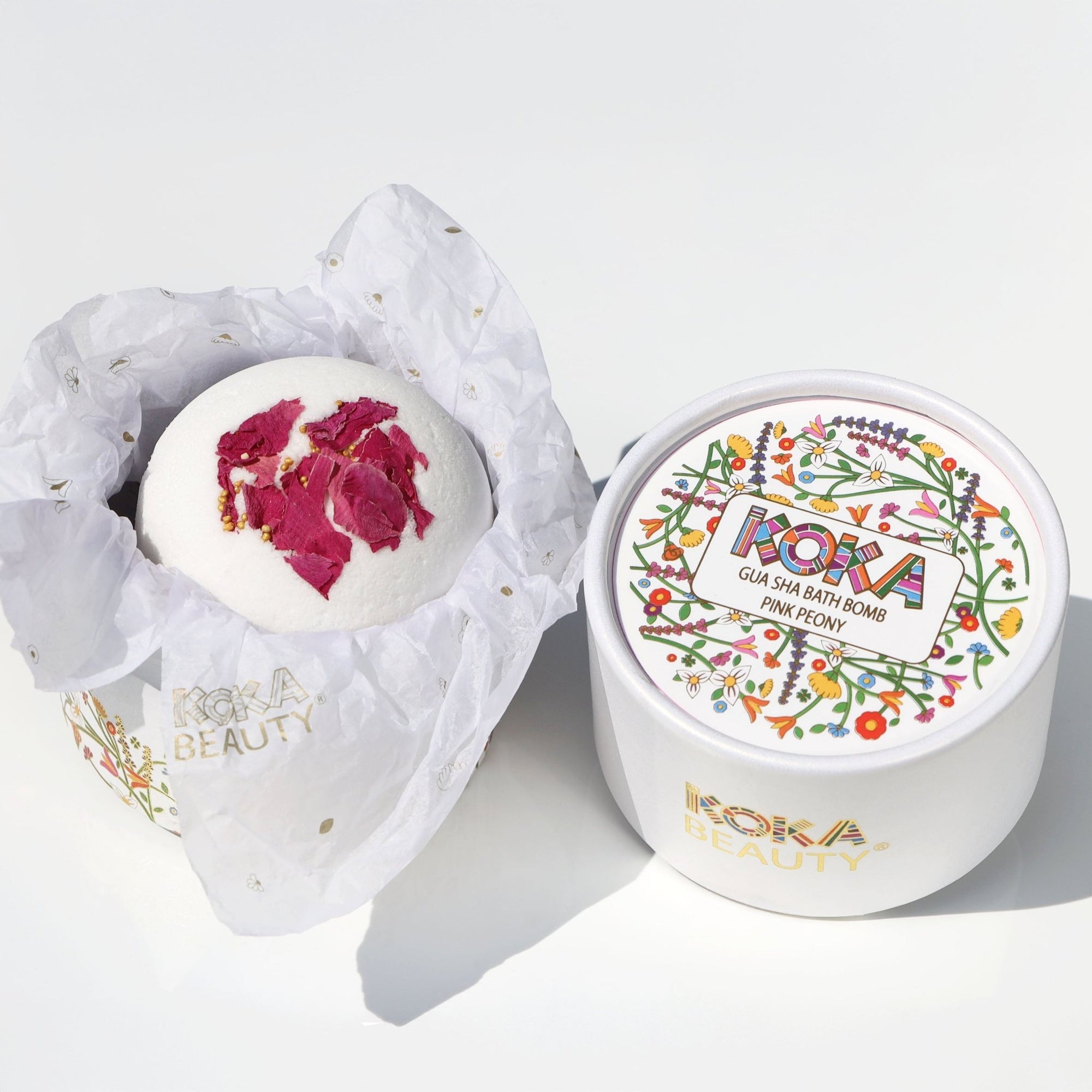 Pink Peony Silk Bath Bomb, Gua Sha and Body Oil Set - Koka Beauty