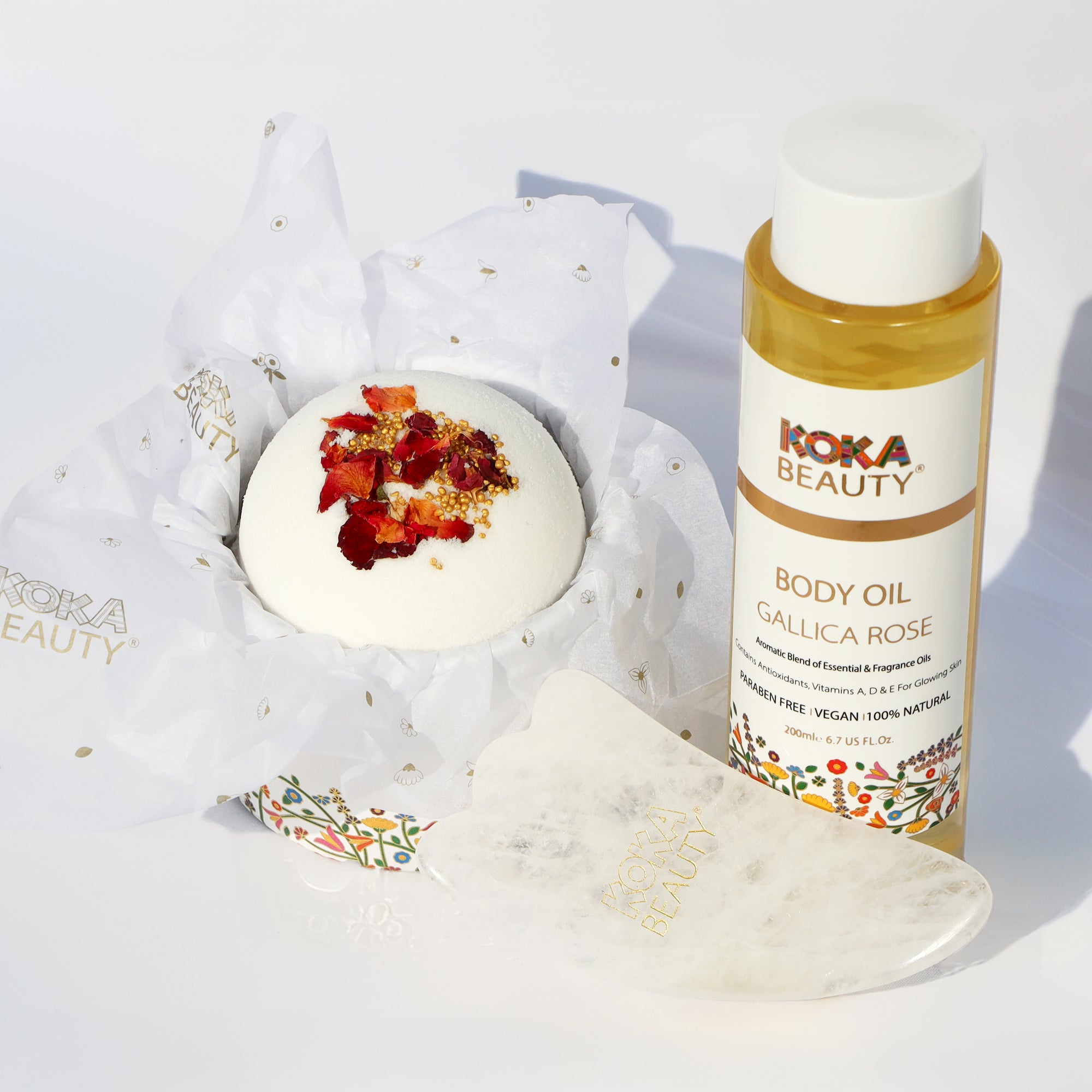 Gallica Rose Silk Bath Bomb, Gua Sha and Body Oil Set image 0