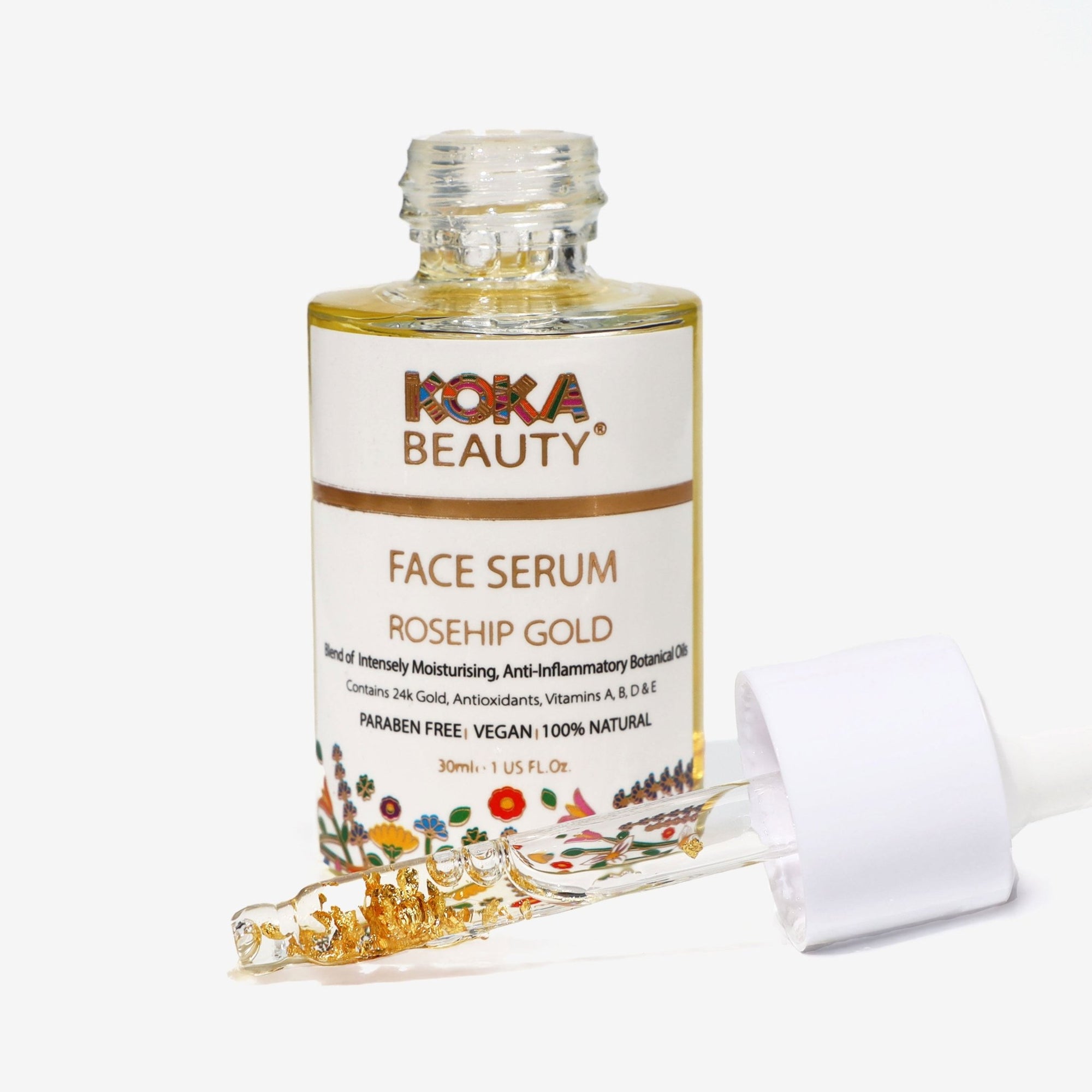 Face Serum - Made with Rosehip Oil and 24k Gold Flakes - Koka Beauty