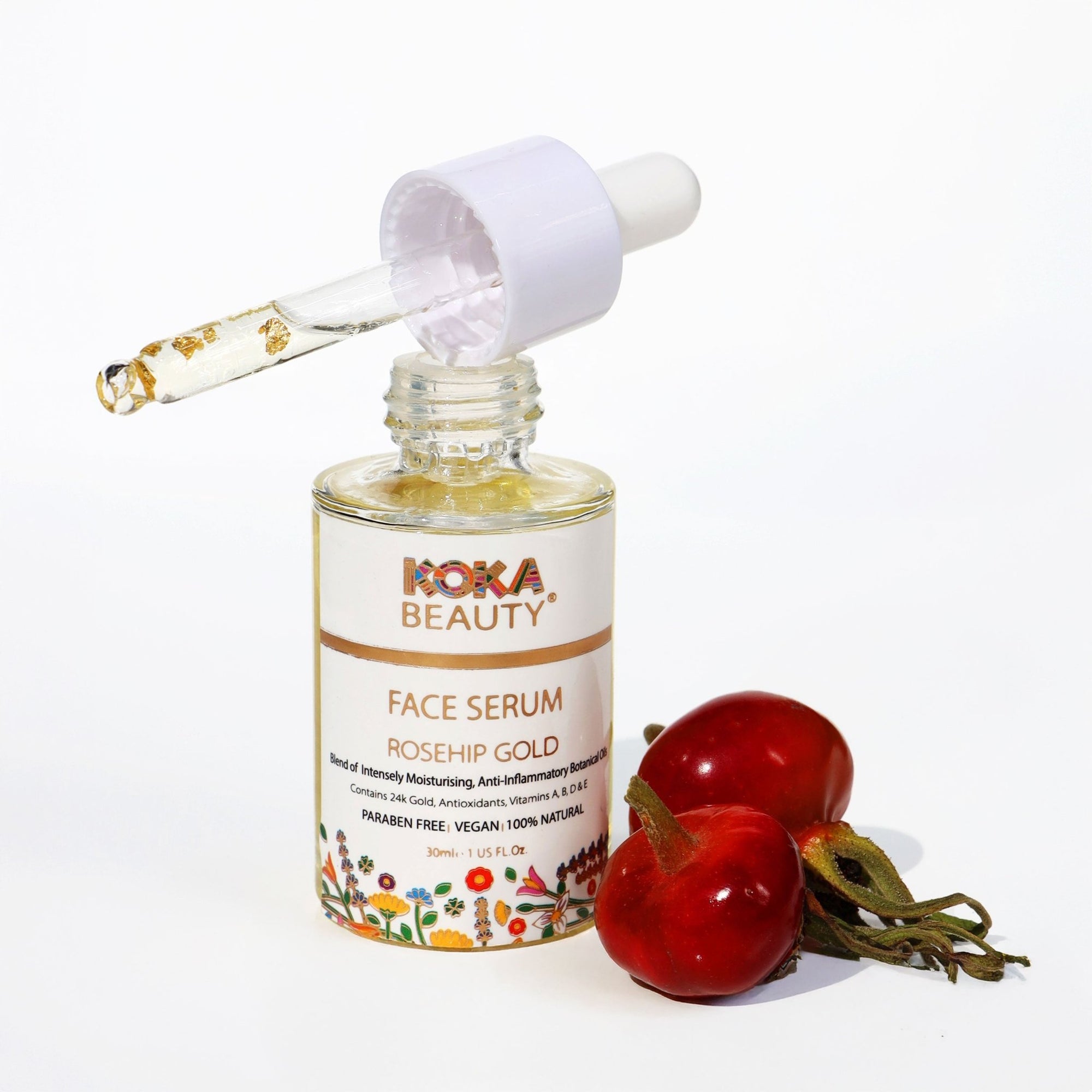Face Serum - Made with Rosehip Oil and 24k Gold Flakes - Koka Beauty