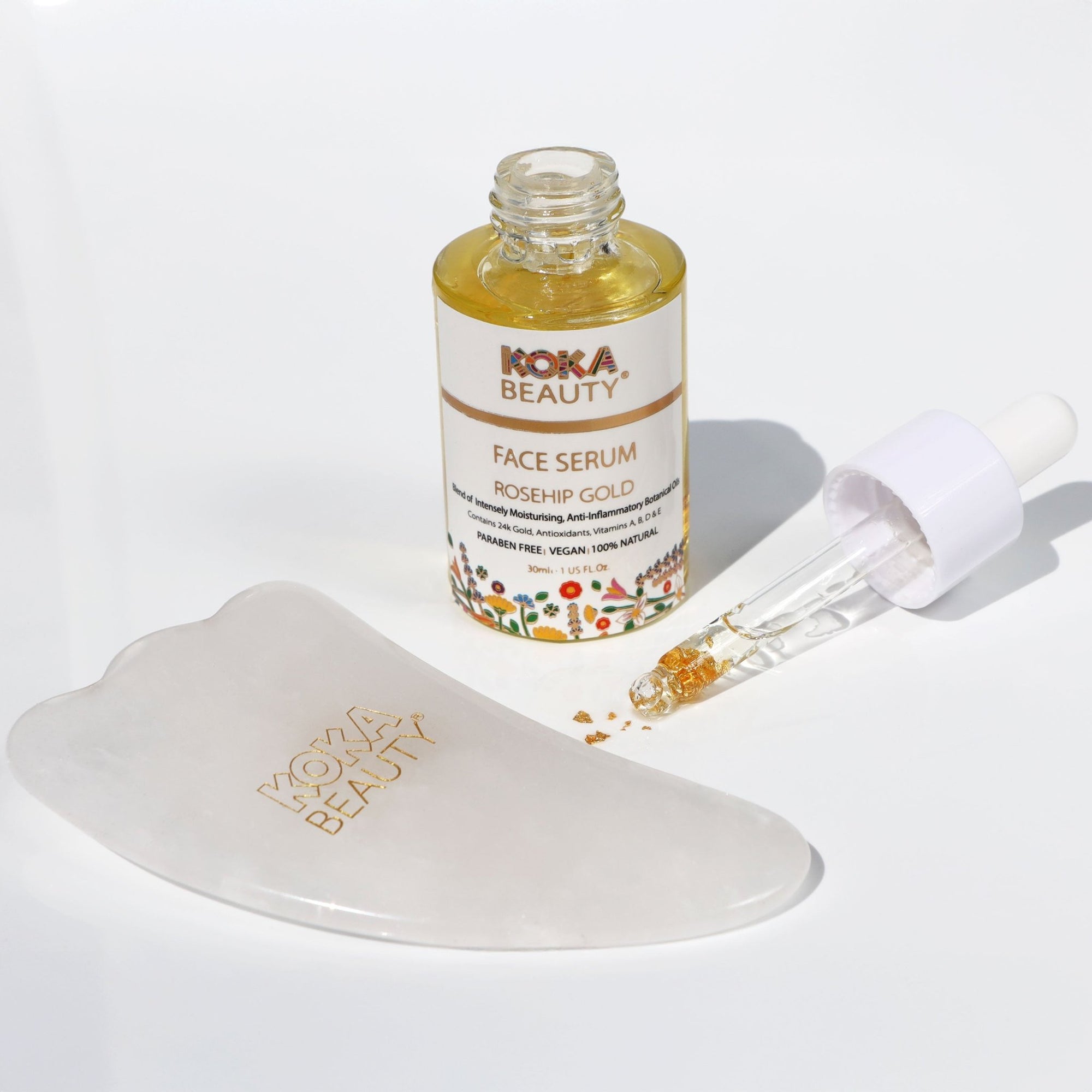 Gua Sha and 24k Rosehip Gold Face Serum Set - Koka Beauty
