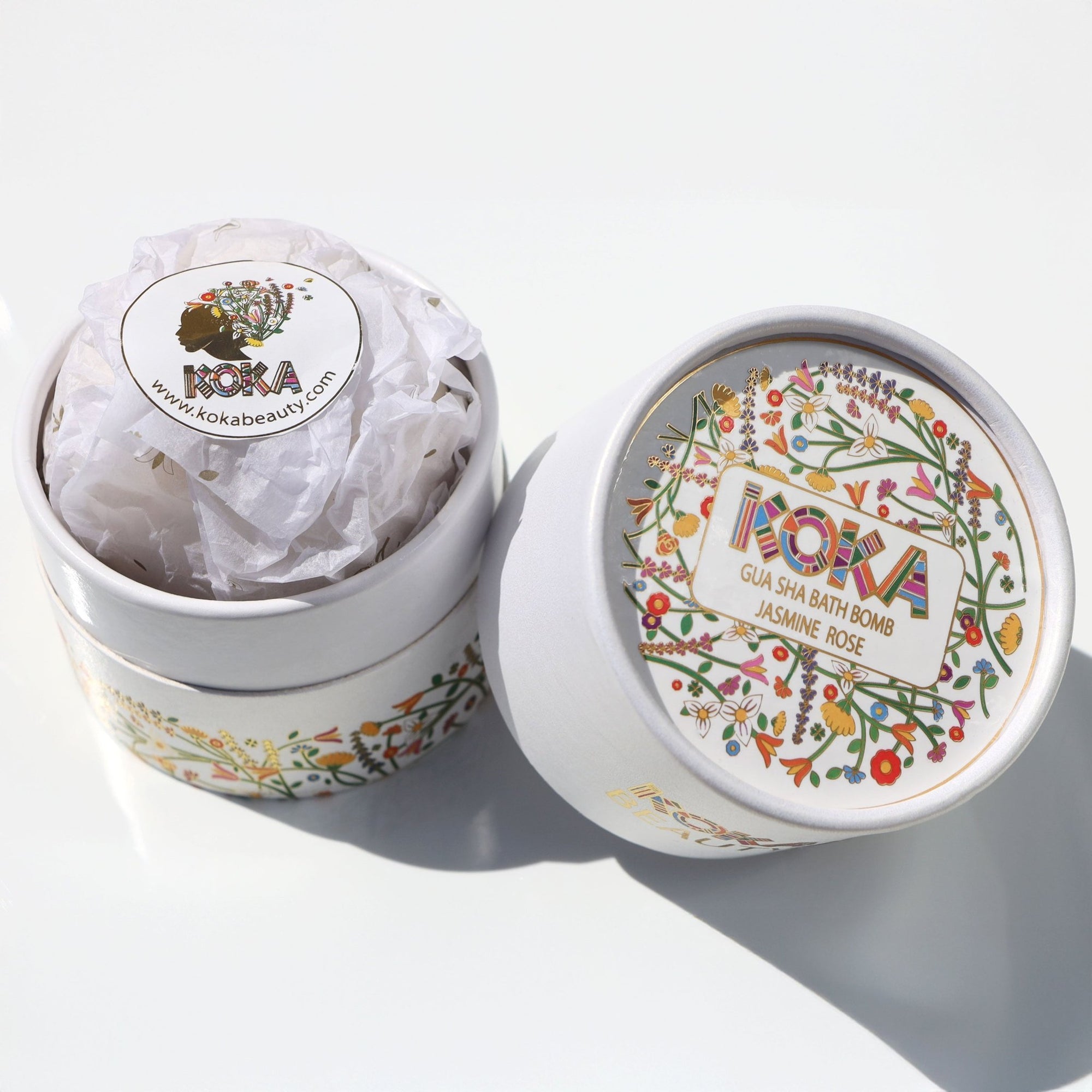 Jasmine Rose Silk Bath Bomb, Gua Sha and Body Oil Set - Koka Beauty