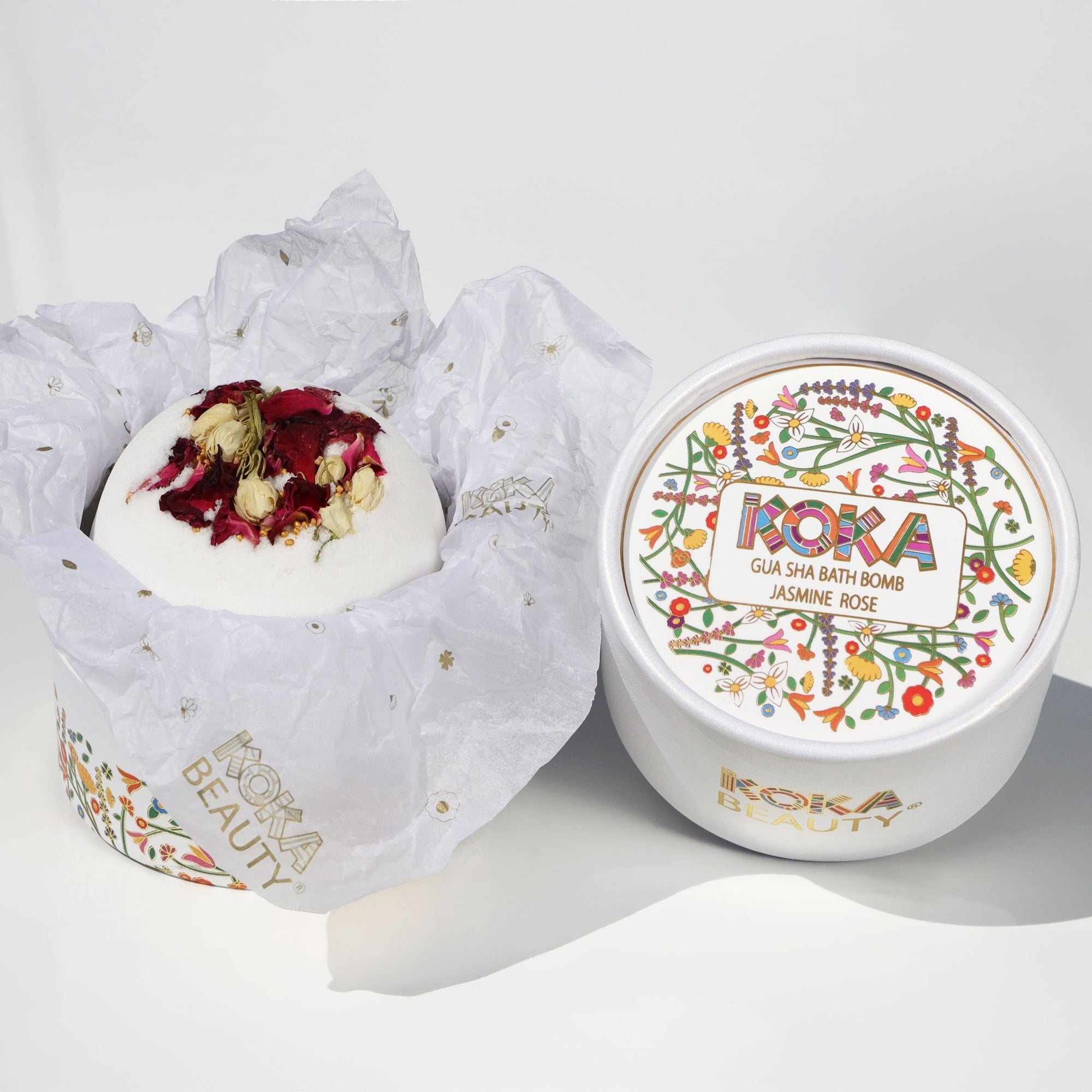 Jasmine Rose Silk Bath Bomb, Gua Sha and Body Oil Set - Koka Beauty