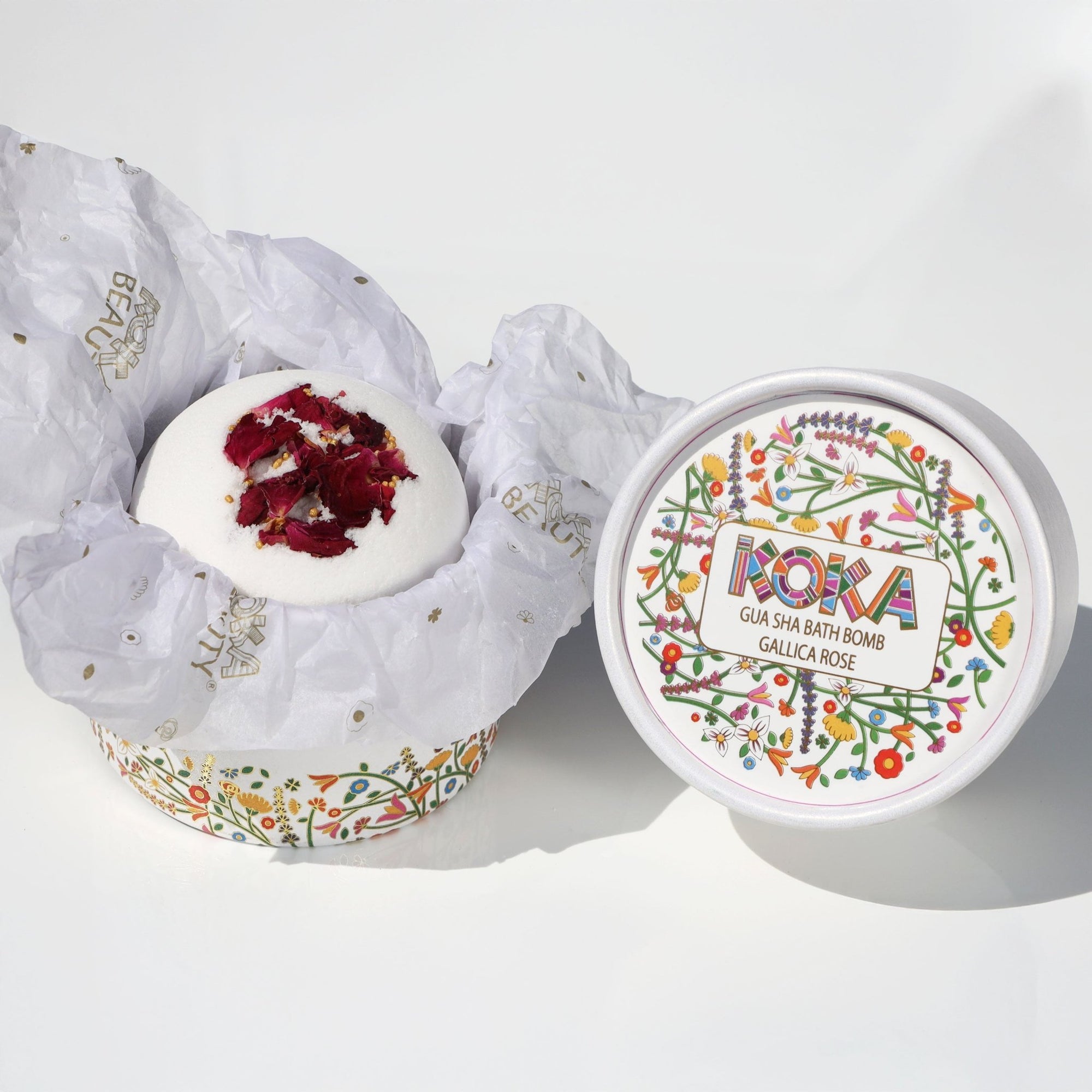 Rose Silk Bath Bomb, Gua Sha and Body Oil Set - Koka Beauty