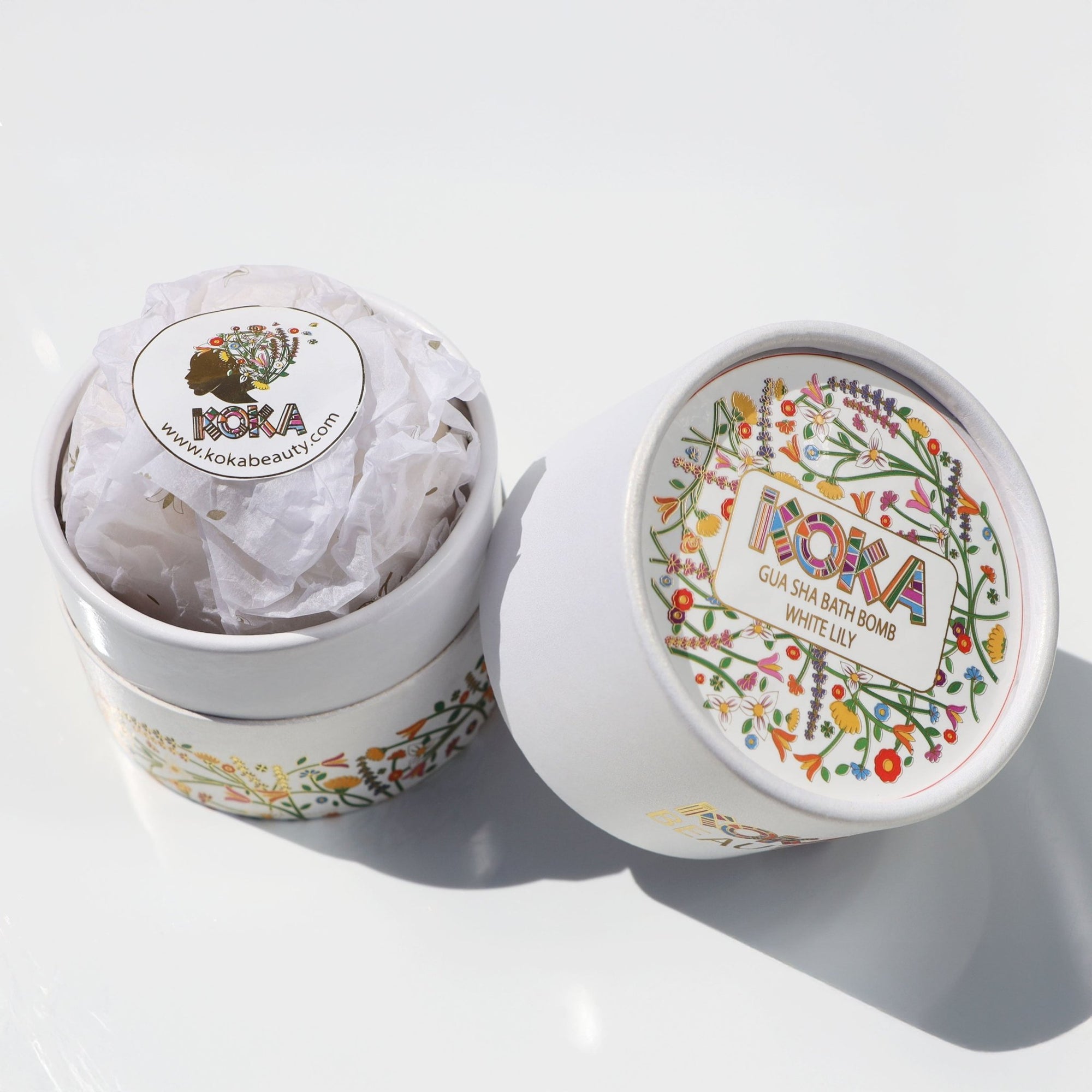 White Lily Silk Bath Bomb, Gua Sha and Body Oil Set - Koka Beauty